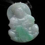 糯冰种翠色缅甸翡翠A货观音挂件