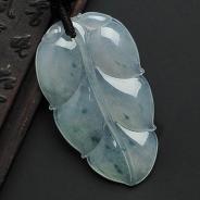 冰种飘花缅甸翡翠A货叶子挂件