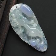 冰种紫罗兰飘花缅甸翡翠A货螭龙挂件