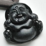 糯冰种墨翠缅甸翡翠A货玉佛挂件