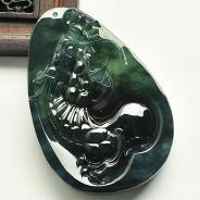 冰种油青缅甸翡翠A货龙凤呈祥挂件