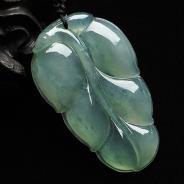 冰种飘花缅甸翡翠A货叶子挂件