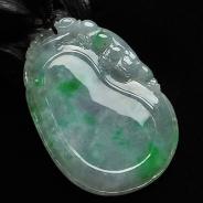 糯冰种飘花缅甸翡翠A货福瓜挂件