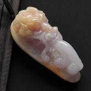 细糯种黄翡紫罗兰缅甸翡翠A货龙头挂件