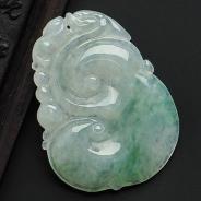 冰种飘花缅甸翡翠A货如意寿挂件