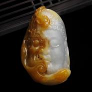 糯冰种晴水褐黄翡缅甸翡翠A货佛与魔一念之差挂件