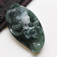 冰种蓝晴水缅甸翡翠A货仕女头挂件