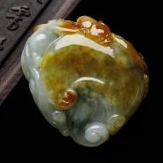 糯冰种褐黄翡缅甸翡翠A货福在眼前挂件