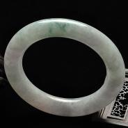 糯冰种淡紫罗兰飘花缅甸翡翠A货圆条手镯（57.4mm）