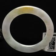 糯冰种紫罗兰黄翡略飘花缅甸翡翠A货圆条手镯（55.2mm）