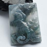 冰种水墨色飘花缅甸翡翠A货虎虎生威挂件