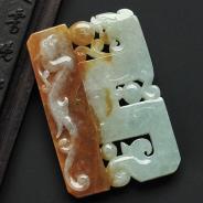 (超值推荐)糯冰种褐黄翡缅甸翡翠A货仿古龙牌挂件