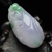 糯冰种春带彩缅甸翡翠A货福瓜挂件
