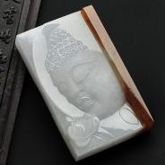糯冰种褐黄翡缅甸翡翠A货释迦牟尼头挂件