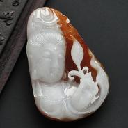 糯冰种褐黄翡缅甸翡翠A货观音头挂件