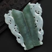 冰种晴水缅甸翡翠A货龙凤佩挂件（一对）