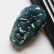 冰种蓝晴水缅甸翡翠A货鬼头挂件