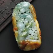 糯冰种黄翡缅甸翡翠A货喜上眉梢挂件/手玩件