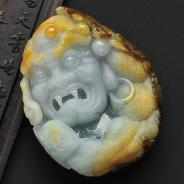 糯冰种褐黄翡缅甸翡翠A货罗汉头挂件/手玩件