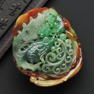 糯冰种褐黄翡翠色缅甸翡翠A货年年有余挂件