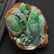 糯冰种褐黄翡翠色缅甸翡翠A货英明神武挂件