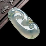 冰种晴水略带黄翡缅甸翡翠A货如意挂件