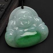 糯冰种飘翠缅甸翡翠A货玉佛挂件