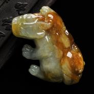 糯冰种褐黄翡缅甸翡翠A货貔貅挂件
