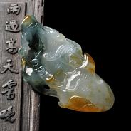 糯冰种黄翡飘花缅甸翡翠A货福禄寿挂件