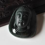 (超值推荐)冰种墨翠缅甸翡翠A货释迦牟尼挂件