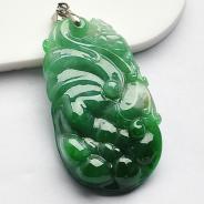 糯冰种翠色缅甸翡翠A货灵芝如意挂件