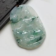 冰种飘花缅甸翡翠A货坐莲观音挂件