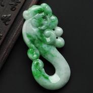 糯冰种翠色缅甸翡翠A货仿古龙挂件