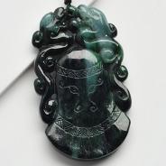 细糯种癣加绿缅甸翡翠A货仿古龙挂件