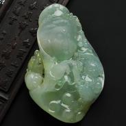 冰种晴水带黄翡缅甸翡翠A货送子观音手玩件