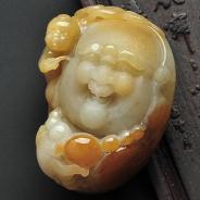 糯冰种褐黄翡缅甸翡翠A货弥勒佛挂件