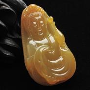 糯冰种黄翡缅甸翡翠A货观音挂件
