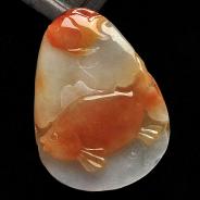 糯冰种红黄翡缅甸翡翠A货相濡以沫挂件