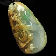 糯冰种黄加绿缅甸翡翠A货富贵花开挂件