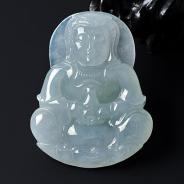 糯冰种晴水缅甸翡翠A货观音挂件
