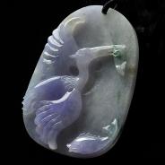 糯冰种紫罗兰飘花缅甸翡翠A货仙鹤挂件
