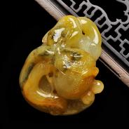 糯冰种黄翡飘花缅甸翡翠A货八爪鱼挂件