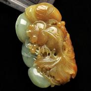 糯冰种褐黄翡缅甸翡翠A货年年有余挂件