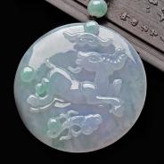 糯冰种春带彩缅甸翡翠A货羊牌挂件