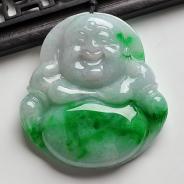 糯冰种翠色缅甸翡翠A货玉佛挂件