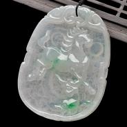 冰种飘翠缅甸翡翠A货龙马精神挂件