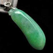 糯冰种翠色缅甸翡翠A货镶白金扣福瓜挂件