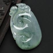 冰种飘花缅甸翡翠A货如意寿挂件