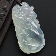 冰种淡晴水缅甸翡翠A货鱼龙变挂件