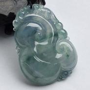 冰种飘花缅甸翡翠A货如意寿挂件